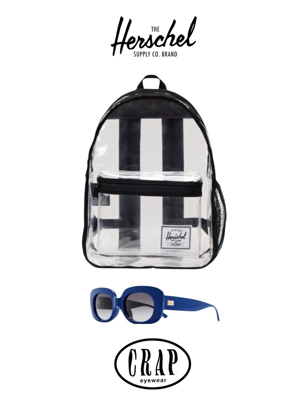 Herschel Mini Clear Backpack & Crap Eyewear Blue Sunglasses Bundle